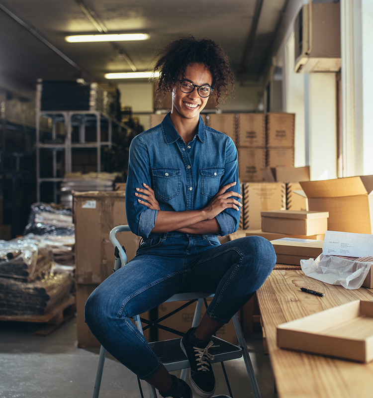 business owner sitting in shop