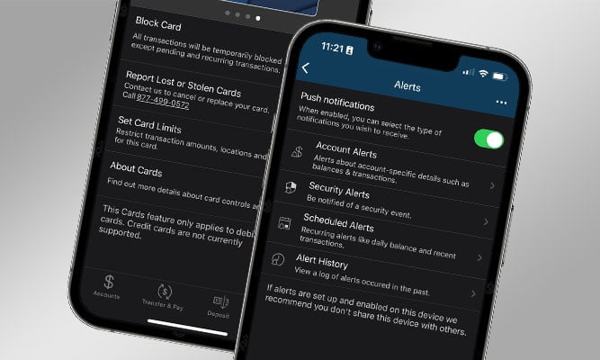 mobile devices screens showing alerts
