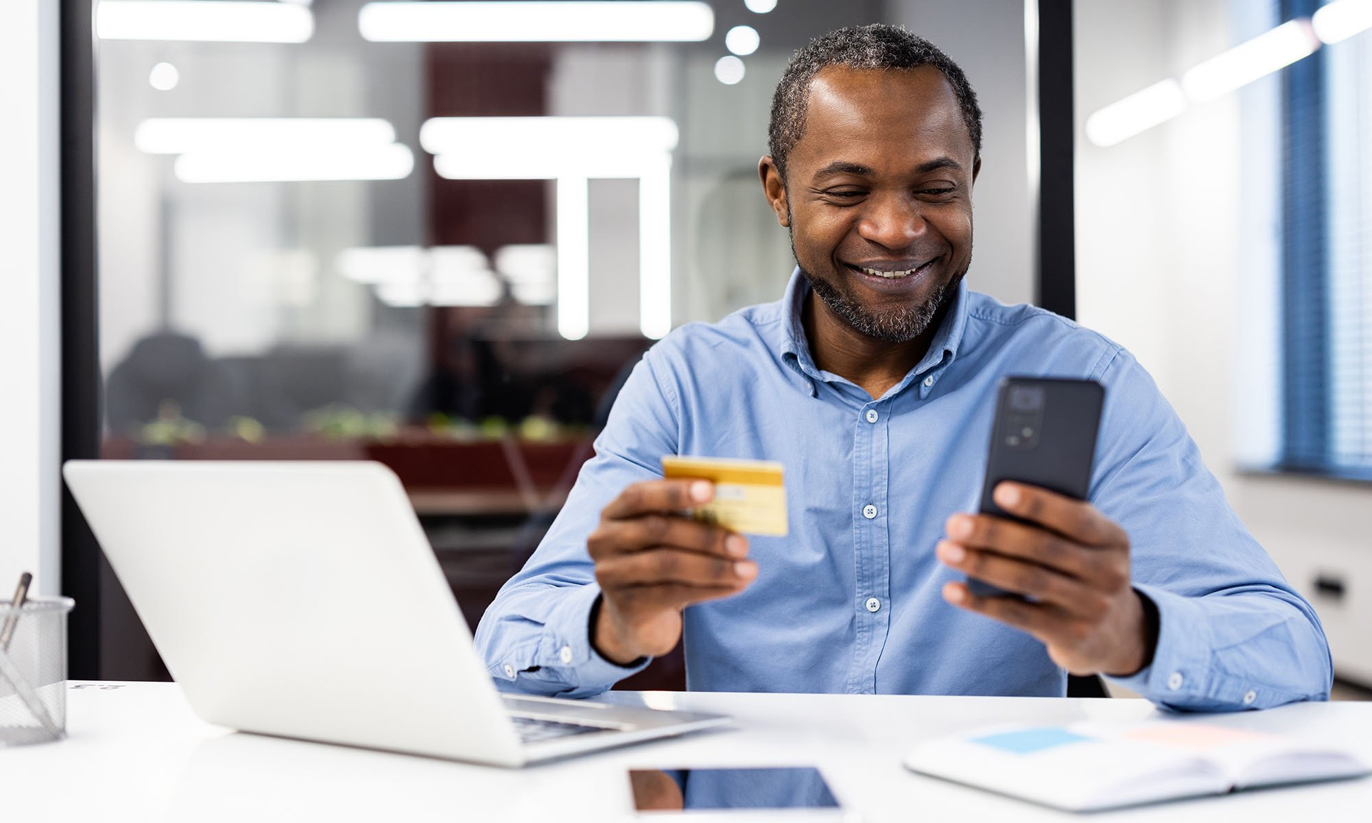 business owner using debit card